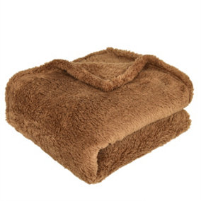 EHC Teddy Super Soft Fleece Warm Throw Thermal Sofa Blanket, 130 x 170cm - Brown