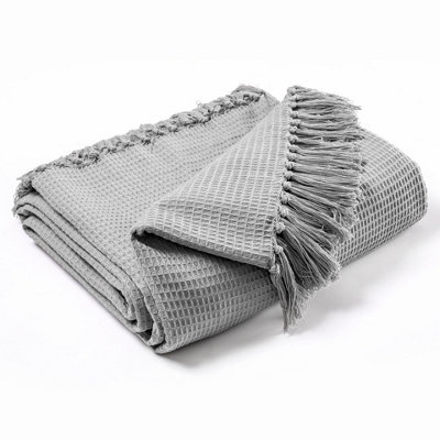 EHC Waffle Cotton Woven Giant Sofa Throw 4 Seater Sofa/ King Size Bed 254 x 280 cm, Smoke