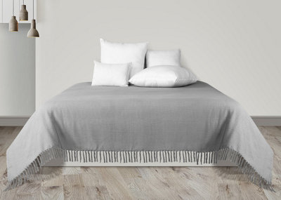 EHC Waffle Cotton Woven Giant Sofa Throw 4 Seater Sofa/ King Size Bed 254 x 280 cm, Smoke