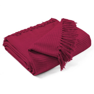 EHC Waffle Cotton Woven Giant Sofa Throw 4 Seater Sofa/ King Size Bed 254 x 280 cm, Wine