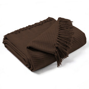 EHC Waffle Cotton Woven King Size Sofa Throw 3 Seater Sofa/ Chair/ Double Bed, 228 x 254 cm, Chocolate