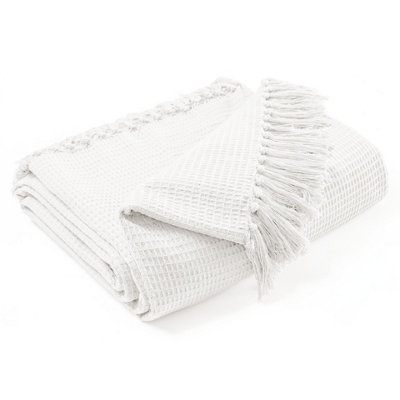 EHC Waffle Cotton Woven Large Sofa Throw 2 Seater Chair/ Sofa/ Bed 178 x 254 cm, Ivory