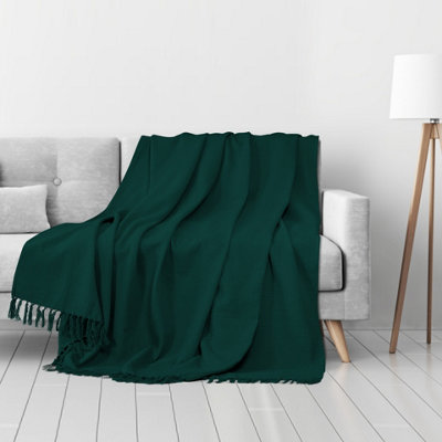 EHC Waffle Cotton Woven Large Sofa Throw 2 Seater Chair/ Sofa/ Bed 180 x 250cm, Dark Green