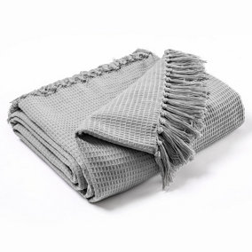 EHC Waffle Cotton Woven Super Giant Sofa Throw, Up to 4 Seater Sofa/ Super King Size Bed 254 x 380 cm, Smoke