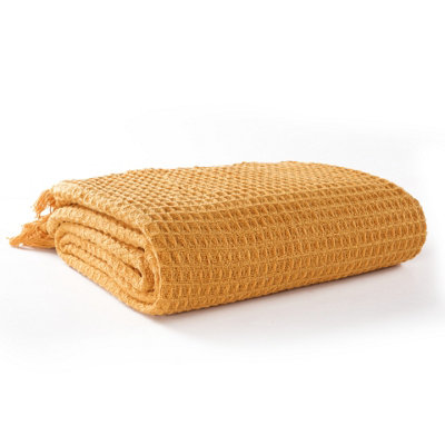 Ochre discount waffle throw