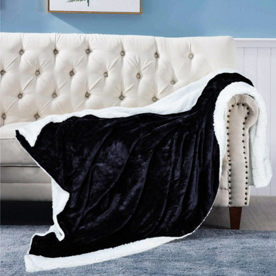 EHC Warm & Soft Sherpa Flannel Fleece Microfiber Blanket, Double Bed, Black - 150 cm x 200 cm