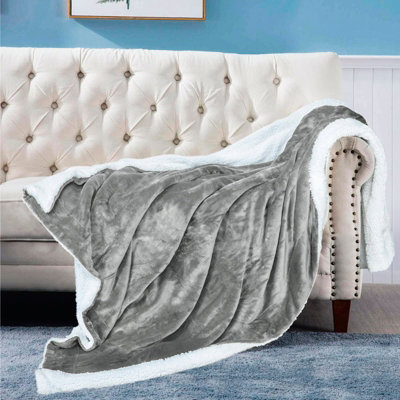 EHC Warm & Soft Sherpa Flannel Fleece Microfiber Blanket, Double Bed, Dark Grey - 150 cm x 200 cm