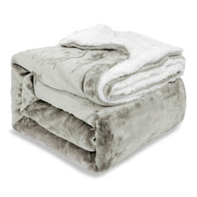 EHC Warm & Soft Sherpa Flannel Fleece Microfiber Blanket, Double Bed, Light Grey - 150 cm x 200 cm