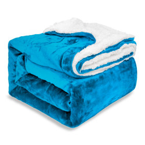 EHC Warm & Soft Sherpa Flannel Fleece Microfiber Blanket, Double Bed, Turquoise - 150 cm x 200 cm