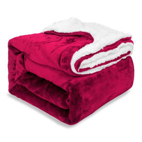 EHC Warm & Soft Sherpa Flannel Fleece Microfiber Blanket, Double Bed, Wine - 150 cm x 200 cm