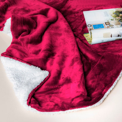 EHC Reverse Sherpa Flannel Fleece Blanket - Wine, 150 cm x 200 cm