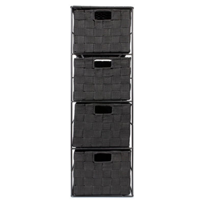 EHC Woven 4 Drawer Storage Unit Cabinet For Bathroom, Bedroom - Black