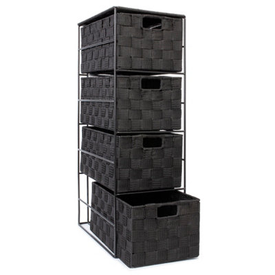 EHC Woven 4 Drawer Storage Unit Cabinet For Bathroom, Bedroom - Black