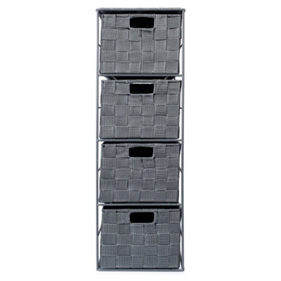 EHC Woven 4 Drawer Storage Unit For Bathroom, Bedroom Grey