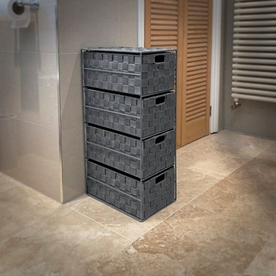 EHC Woven 4 Drawer Storage Unit Cabinet For Bathroom, Bedroom - Grey