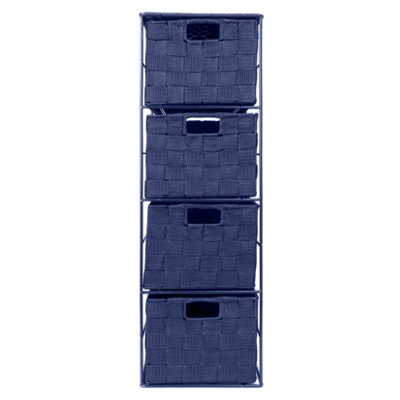 EHC Woven 4 Drawer Storage Unit For Bathroom, Bedroom Navy