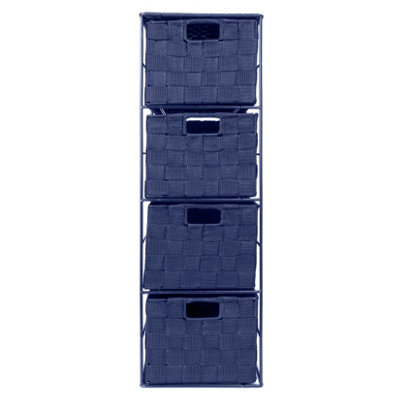 EHC Woven 4 Drawer Storage Unit Cabinet For Bathroom, Bedroom - Navy Blue