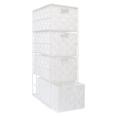 EHC Woven 4 Drawer Storage Unit Cabinet For Bathroom, Bedroom - White
