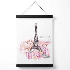 Eiffel Tower and Peonies Fashion Illustration Medium Poster with Black Hanger