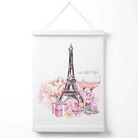 Eiffel Tower and Peonies Fashion Illustration Poster with Hanger / 33cm / White