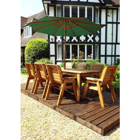 Eight Seater Rectangular Table Set with Cushions - W340 x D216 x H98 - Fully Assembled - Green
