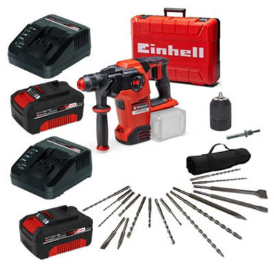 Einhell 18v 36V X-Change Cordless SDS Hammer Drill Kit + 17PC Chisel Set Chuck