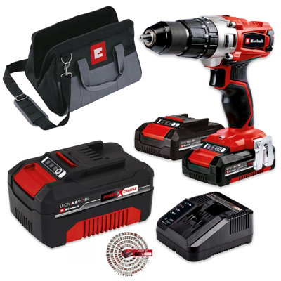 Einhell 18v Cordless Combi Drill TE-CD  PXC 18v Metal Chuck + 2x 1.5ah + 4.0ah