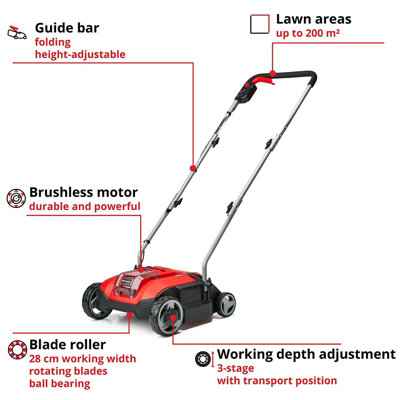Einhell 18V Cordless Lawn Scarifier Aerator Brushless 28cm GC-SC 18/28 Li +2.5ah