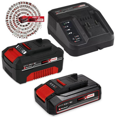 Einhell 18v Power X-Change PXC Starter Kit 2.5ah + 4.0ah Battery + Fast Charger