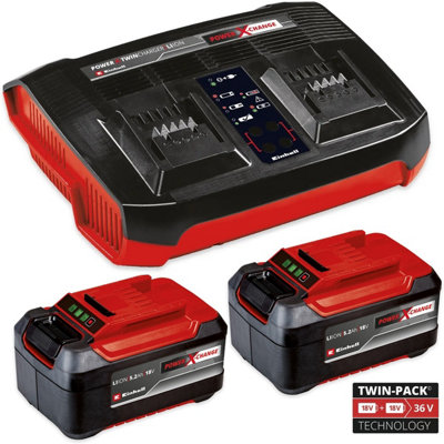 Einhell 18v Power X-Change Starter Kit 2x 5.2Ah Battery + Dual Port ...