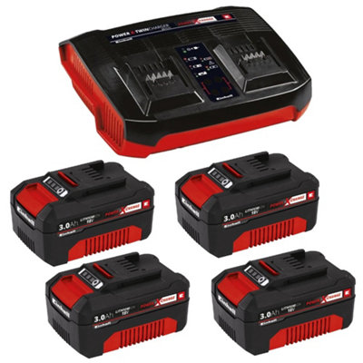 Einhell 18v Power X-Change Starter Kit 4x 3.0Ah Battery + Dual Port Twin Charger