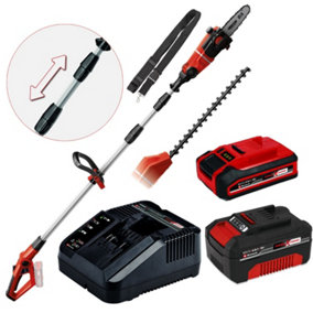 Einhell 18v PXC Cordless Long Reach Pole Saw Pruner + Hedge Trimmer + 2X Battery