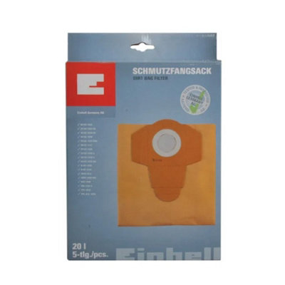 Einhell 20L Vac Filter Replace Dust Bags X5 EIN2351152 For EINTHVC1820S ...