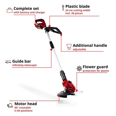 Einhell 24cm Power X-Change Cordless Grass Trimmer 18V With 20x Spare Blades Battery And Charger Tiltable Head - GE-CT 18 Li
