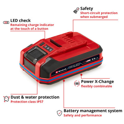 Einhell 3.0Ah Battery Power X-Change SEALED IP57 Rated Protected Against Water & Dust - Compatible With All Power X-Change Devices