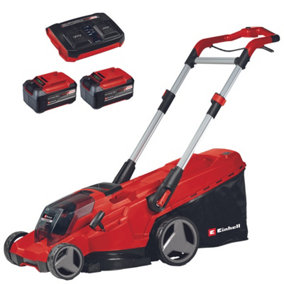 Einhell 42cm Power X-Change Cordless Lawnmower 36V Rotary With 2x 5.2Ah Batteries And Charger And 50L Grass Box - RASARRO 36/42