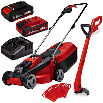 Einhell Cordless 18v Lawnmower 30cm Cut Brushless + Grass Trimmer 2x Batteries