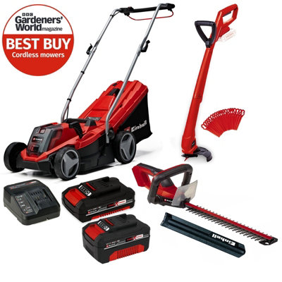 Einhell Cordless 18v Lawnmower 33cm Cut Brushless + Grass Trimmer + Hedge Cutter