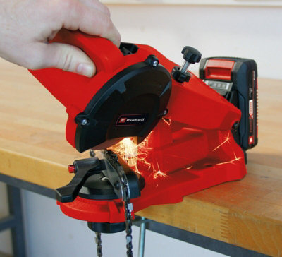 Einhell Cordless Chainsaw Blade Sharpener 18V Power X-Change With Chain Clamp Depth Stop Cable-Free GE-CS 18 Li - Body Only