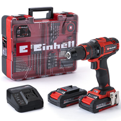 Einhell Cordless Combi Drill Set 40Nm 18V With Battery Charger And 64 Piece Accessory Set Power X-Change - TE-CD 18/40 Li-i