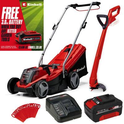 Einhell Cordless Lawnmower 33cm + Strimmer + 4.0ah Battery +