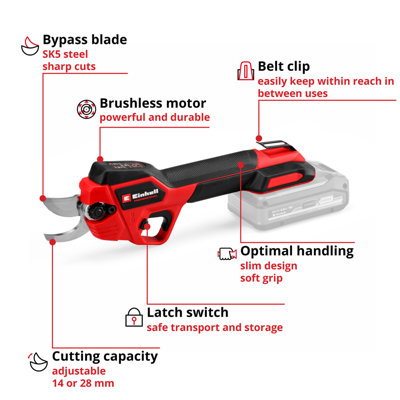 Einhell Cordless Pruning Shears Branch Cutter 18V Brushless ...