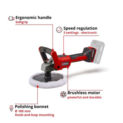 Einhell Cordless Rotary Car Polisher With Pads 18V 3-In-1 Machine Polishing Buffer Sander Power X-Change CE-CP 18/180 - Body Only