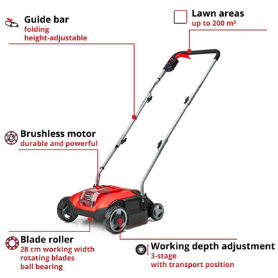 Einhell Cordless Scarifier 18V Adjustable Working Depth Power X-Change PXC GC-SC 18/28 Li-Solo - Body Only