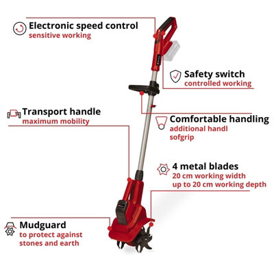 Einhell Cordless Tiller 20cm Working Depth 18V Power X-Change With Mudguard GE-CR 18/20 Li E-Solo - Body Only