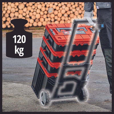 Einhell Power Tool Storage Case With Wheels - 120kg Load Rating - Stackable With Einhell E-Cases - Telescopic Handle - E-Case L