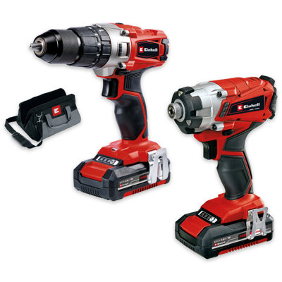 Einhell Power-X-Change 18V Cordless Combi Drill 44Nm Impact Driver 140Nm Power Tool Set With Batteries Charger Carry Bag