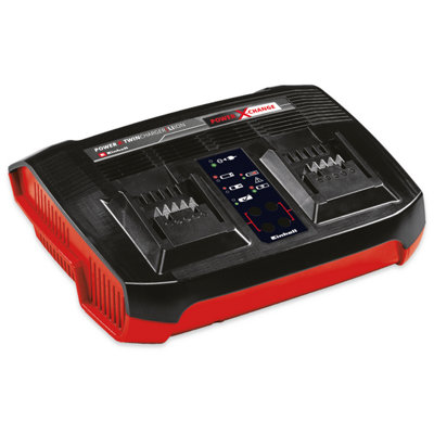 Einhell Power X-Change 3A Twin Charger - Fast Charge 2 Batteries At Once - Compatible With All 18V Power X-Change Batteries