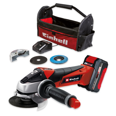 Einhell Power X-Change Cordless Angle Grinder 115mm Width With Battery And Charger Blade Carry Bag TE-AG 18/115 Li Kit