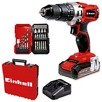 Einhell Power X-Change Cordless Combi Drill 44Nm With Battery And Charger 22 Piece Drill Accessory Set & Case 18V TE-CD 18/2 Li-i